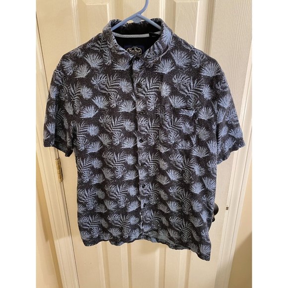 Nat Nast Button Down Blue Leaves Collared Short Sleeve Dress Shirt Men's L Palm - Picture 1 of 9